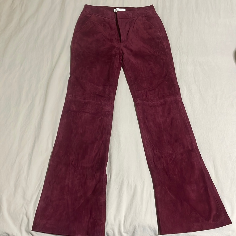 100% suede red leather pants